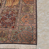 Bagh-e-Simar – Hand Knotted Silk Rug in Ivory/Navy Blue