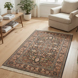 Nazneen – Hand Knotted Silk Rug in Peach/Navy Blue