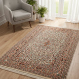 Gulafshan – Hand Knotted Silk Rug in Peach/Beige