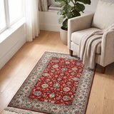 Shabahang – Hand Knotted Silk Rug in Crimson Red/Ivory