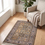 Naushaba – Hand Knotted Silk Rug in Peach/Navy Blue