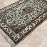 Saharva – Hand Knotted Silk Rug in Soft Sage Green/Mushroom Brown