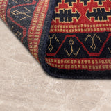 Kohsar – Hand Knotted Wool Rug in Deep Navy Blue/ Brick Red