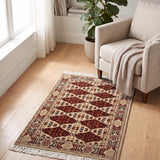 Sarmast – Hand Knotted Wool Rug in Beige/Burgundy