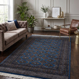 Neelvas – Hand Knotted Wool Rug in Royal Blue/Camel