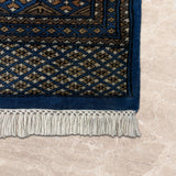 Neelvas – Hand Knotted Wool Rug in Royal Blue/Camel