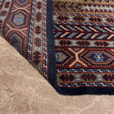 Ruh Safar – Hand Knotted Wool Rug in Navy Blue /Camel Brown