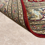 Rudbaran – Hand Knotted Silk Rug in Ribbon Red/Sage Green