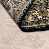 Zarafruz – Hand Knotted Silk Rug in Navy Blue/Antique Gold