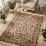 Gulafroz – Hand Knotted Silk Rug in Cream/Peach
