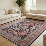 Shikar Nama – Hand Knotted Silk Rug in Navy Blue/Rust