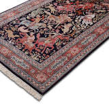 Shikar Nama – Hand Knotted Silk Rug in Navy Blue/Rust