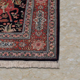 Shikar Nama – Hand Knotted Silk Rug in Navy Blue/Rust