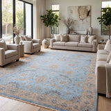 Firouza Bagh – Hand Knotted Wool Rug in Sky Blue/Tan Brown