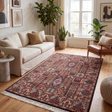 Charbagh Shab – Hand Knotted Wool Rug in Navy Blue/Maroon