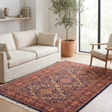 Koh-e-Atash – Hand Knotted Wool Rug in Navy Blue/Rust