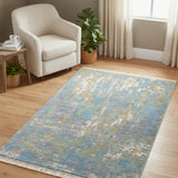Blue Alloy – Hand Knotted Wool Rug in Blue/Mustard Yellow