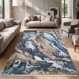 Coastal Strata – Hand Knotted Wool Rug in Blue/Tan Brown