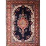 Darbari Rosette – Hand Knotted Wool Rug in Navy Blue/ Rust