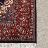Darbari Rosette – Hand Knotted Wool Rug in Navy Blue/ Rust