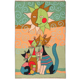 Sunlit Companions – Chain Stitch Embroidery Cotton Rug in Green/Peach