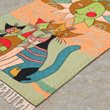 Sunlit Companions – Chain Stitch Embroidery Cotton Rug in Green/Peach