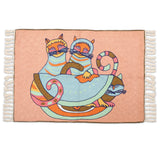 Whisker Voyage – Chain Stitch Embroidery Cotton Rug in Peach/Sky Blue