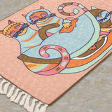 Whisker Voyage – Chain Stitch Embroidery Cotton Rug in Peach/Sky Blue