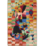 Playful Geometry – Chain Stitch Embroidery Cotton Rug in Cream/Blue