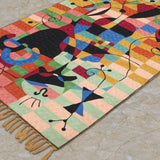 Playful Geometry – Chain Stitch Embroidery Cotton Rug in Cream/Blue