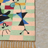 Playful Geometry – Chain Stitch Embroidery Cotton Rug in Cream/Blue