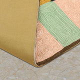 Playful Geometry – Chain Stitch Embroidery Cotton Rug in Cream/Blue