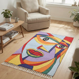 Prism Gaze – Chain Stitch Embroidery Cotton Rug in Sky Blue/Yellow