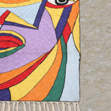 Prism Gaze – Chain Stitch Embroidery Cotton Rug in Sky Blue/Yellow