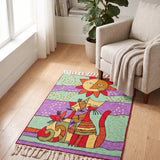 Garden Guardians – Chain Stitch Embroidery Cotton Rug in Pistachio Green/Purple