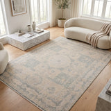 Ivory Mehrab – Hand Knotted Wool Rug in Ash/Ivory