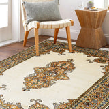 Mehereen - Hand Knotted Silk Rug In Cream/Orange