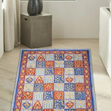 Zarrin - Chain Stitch Embroidery Cotton Rug In Brick Red/Blue