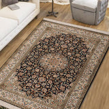 Yasamin - Hand Knotted Silk Rug In Navy Blue/Ivory
