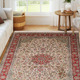 Narges - Hand Knotted Silk Rug In Cream/Red