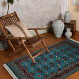 Rang-e-Turkman - Hand Knotted Wool Rug In Turquoise Blue/Red Oxide