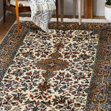 Naqsh-e-Gul -Hand Knotted Silk Rug In  Cream/Light Orange