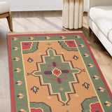 Jada - Hand Knotted Cotton Rug In  Olive Green/Red