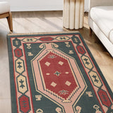 Selma - Hand Knotted Cotton Rug In Green/Maroon