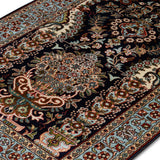Hayat - Hand Knotted Silk Rug In Navy Blue/Cream