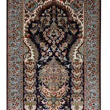 Hayat - Hand Knotted Silk Rug In Navy Blue/Cream