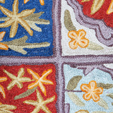 Zarrin - Chain Stitch Embroidery Cotton Rug In Brick Red/Blue