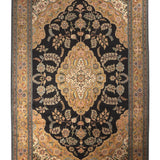 Shahanai _ Hand Knotted Silk Rug In  Navy Blue/ Gold