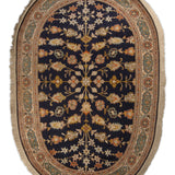 Roshni - Hand Knotted Silk Rug In  Navy Blue/ cream