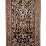 Rayat-e-Gol - Hand Knotted Silk Rug In Navy Blue/Orange